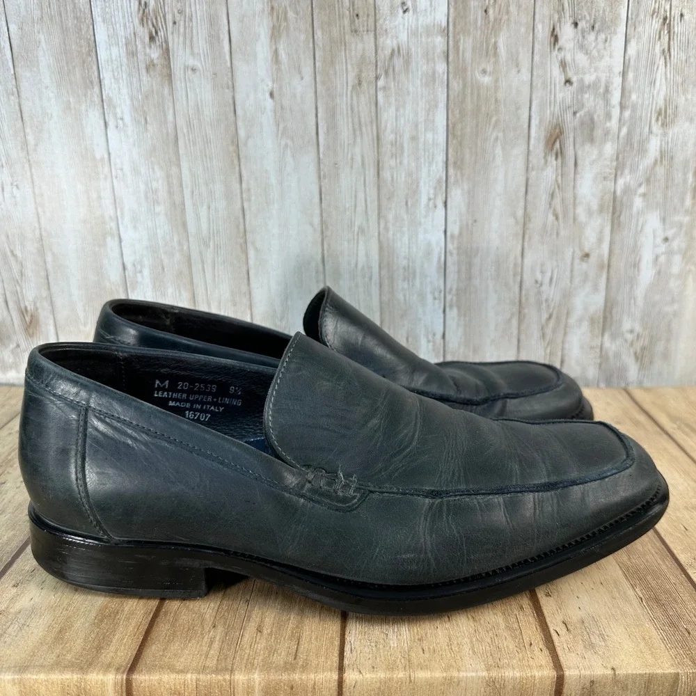 Johnston &‎ Murphy Loafers Mens 9.5 M Grey Leather Square Toe Dress Shoes Italy
